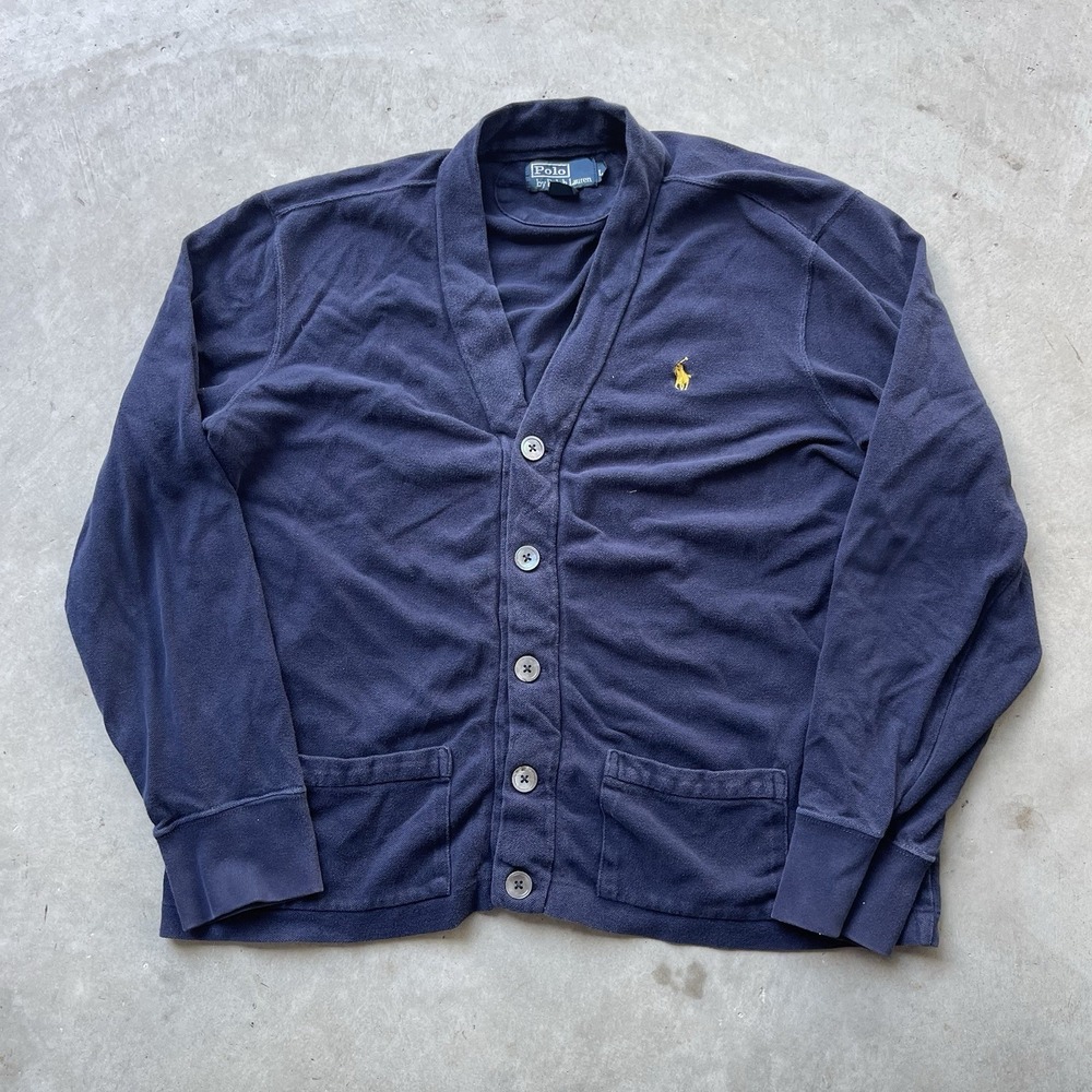 Polo Ralph Lauren Cotton Classic Men Navy Blue Cardigan Sweater Size L